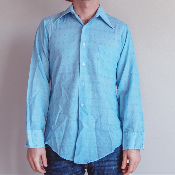 Vintage 70’s Baby Blue Button Down M - Picture 7 of 10